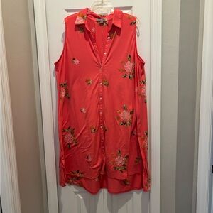 Coral Floral Sleeveless button down Dress